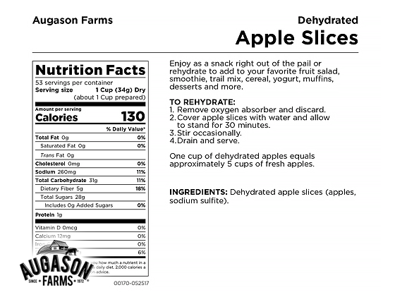 Augason Farms: Dehydrated Apple Slices Pail